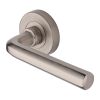 Heritage Brass Door Handle Lever Latch on Round Rose Octave Design Satin Nickel finish
UK Registered Design Number 6228267
