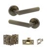 STATUS Carolina Door Handle Pack (Latch Set - 2.5" CE Latch, 3" Fire Rated Hinges x3) - Antique Brass