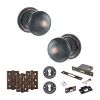 Old English Harrogate Door Knob Pack (Lock Set - 3" Latch & Deadlock, 3" Fire Rated Hinges x3) - Antique Copper