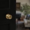 Old English Harrogate Door Knob Pack (Lock Set - Horizontal Bathlock, 4" Fire Rated Hinges x3) - Raw Brass