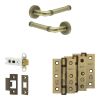 Complete Midtown Door Handle Pack - Heavy Duty Latch - Antique Brass - 76mm / 3-inch Hinges - JE-G21B-AB