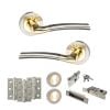 STATUS Indiana Door Handle Pack (Euro Lock Set - 2.5" CE Sashlock, 3" Fire Rated Hinges x3) - Satin Nickel/Polished Brass