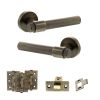 Senza Pari Fasana Door Handle Pack (Latch Set - 2.5" CE Latch, 3" Fire Rated Hinges x3) - Antique Brass