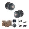 Old English Harrogate Door Knob Pack (Bathroom Set - 4" Deadbolt, 4" Fire Rated Hinges x3) - Antique Copper