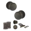 Old English Harrogate Door Knob Pack (Lock Set - Horizontal Bathlock, 4" Slim Knuckle Hinges x2) - Urban Bronze