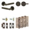 Complete Venice Door Handle Pack - Heavy Duty Tubular Bathroom (Plain Thumb Turn) - Dark Bronze - 64mm / 3-inch Hinges - JE-F30B2-DB