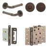 Complete Midtown Door Handle Pack - Bathroom Lock (Standard Thumb Turn) - Dark Bronze - 76mm / 4-inch Hinges - JE-G6A3-DB