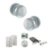 Old English Harrogate Door Knob Pack (Lock Set - Horizontal Bathlock, 4" Slim Knuckle Hinges x2) - Satin Chrome