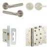 Complete Bari Door Handle Pack - Bathroom Lock (Plain Thumb Turn) - Satin Nickel - 65mm / 4-inch Hinges - JE-D5A2-SN