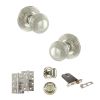 Old English Ripon Door Knob Pack (Lock Set - Horizontal Bathlock, 4" Slim Knuckle Hinges x2) - Polished Nickel