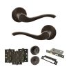Old English Warwick Door Handle Pack (Bathroom Set - 2.5" CE Bathroom Lock, 4" Fire Rated Hinges x3) - Urban Dark Bronze