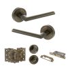 STATUS Alabama Door Handle Pack (Bathroom Set - 2.5" CE Bathroom Lock, 3" Fire Rated Hinges x3) - Antique Brass
