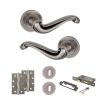 Old English Colchester Door Handle Pack (3 Lever Lock Set - 3" CE Sashlock, 4" Slim Knuckle Hinges x2) - Distressed Silver