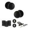 Old English Harrogate Door Knob Pack (Lock Set - Horizontal Sashlock, 3" Fire Rated Hinges x3) - Matt Black