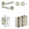 Complete Bloom Door Handle Pack - Bathroom Lock (Plain Thumb Turn) - Satin Nickel - 65mm / 3-inch Hinges - JE-B5B2-SN