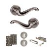 Old English Colchester Door Handle Pack (3 Lever Lock Set - 3" CE Sashlock, 4" Slim Knuckle Hinges x2) - Matt Gun Metal