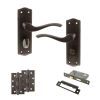 Old English Warwick Door Handle Pack (Bathroom Set - 2.5" CE Bathroom Lock, 4" Slim Knuckle Hinges x2) - Urban Dark Bronze