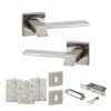 Senza Pari Giovanni Door Handle Pack (3 Lever Lock Set - 2.5" CE Sashlock, 4" Fire Rated Hinges x3) - Satin Nickel