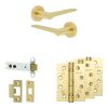 Complete Gio Door Handle Pack - Heavy Duty Latch - Satin Brass - 102mm / 4-inch Hinges - JE-E22A-SB