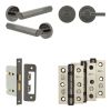 Complete Hex Door Handle Pack - Bathroom Lock (Plain Thumb Turn) - Black Nickel - 65mm / 3-inch Hinges - JE-C5B2-BN
