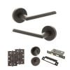 STATUS Alabama Door Handle Pack (Bathroom Set - 3" CE Bathroom Lock, 4" Slim Knuckle Hinges x2) - Urban Dark Bronze