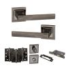 STATUS Kansas Door Handle Pack (Bathroom Set - 3" CE Bathroom Lock, 4" Fire Rated Hinges x3) - Black Nickel