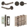 Complete Midtown Door Handle Pack - Bathroom Lock (Plain Thumb Turn) - Dark Bronze - 76mm / 3-inch Hinges - JE-G6B2-DB