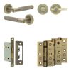 Complete Bari Door Handle Pack - Bathroom Lock (Plain Thumb Turn) - Antique Brass - 65mm / 3-inch Hinges - JE-D5B2-AB