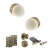 Old English Skipton Door Knob Pack (Lock Set - Horizontal Bathlock, 4" Slim Knuckle Hinges x2) - Antique Brass