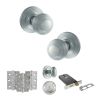 Old English Ripon Door Knob Pack (Lock Set - Horizontal Bathlock, 3" Fire Rated Hinges x3) - Satin Chrome