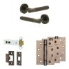 Complete Venice Door Handle Pack - Heavy Duty Latch - Dark Bronze - 102mm / 4-inch Hinges - JE-F22A-DB