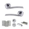 STATUS Indiana Door Handle Pack (Bathroom Set - 3" CE Bathroom Lock, 3" Fire Rated Hinges x3) - Satin Chrome/Polished Chrome