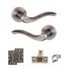 Old English Warwick Door Handle Pack (Latch Set - 2.5" CE Latch, 4" Slim Knuckle Hinges x2) - Matt Gun Metal