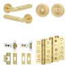 Complete Bloom Door Handle Pack - Heavy Duty Tubular Bathroom (Standard Thumb Turn) - Satin Brass - 76mm / 3-inch Hinges - JE-B31B3-SB