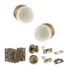 Old English Skipton Door Knob Pack (Bathroom Set - 3" Deadbolt, 3" Fire Rated Hinges x3) - Antique Brass