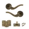 Old English Warwick Door Handle Pack (Latch Set - 2.5" CE Latch, 3" Fire Rated Hinges x3) - Matt Antique Brass