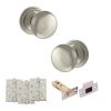 Old English Harrogate Door Knob Pack (Latch Set - 4" HD Latch, 4" Fire Rated Hinges x3) - Satin Nickel