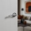 STATUS Texas Lever Door Handle on Round Rose - Satin Chrome (Pair)