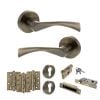 STATUS Colorado Door Handle Pack (Euro Lock Set - 2.5" CE Sashlock, 4" Fire Rated Hinges x3) - Antique Brass