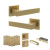 Senza Pari Panetti Door Handle Pack (Bathroom Set - 2.5" CE Bathroom Lock, 4" Fire Rated Hinges x3) - Satin Brass