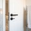 Complete Bari Door Handle Pack - Bathroom Lock (Knurled Thumb Turn) - Matt Black - 76mm / 3-inch Hinges - JE-D6B1-MB