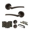 STATUS Indiana Door Handle Pack (Bathroom Set - 2.5" CE Bathroom Lock, 4" Fire Rated Hinges x3) - Urban Dark Bronze