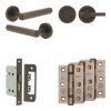 Complete Hex Door Handle Pack - Bathroom Lock (Plain Thumb Turn) - Dark Bronze - 65mm / 3-inch Hinges - JE-C5B2-DB
