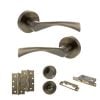 STATUS Colorado Door Handle Pack (Bathroom Set - 3" CE Bathroom Lock, 4" Slim Knuckle Hinges x2) - Antique Brass