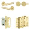 Complete Hex Door Handle Pack - Bathroom Lock (Plain Thumb Turn) - Satin Brass - 76mm / 3-inch Hinges - JE-C6B2-SB