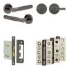 Complete Bari Door Handle Pack - Bathroom Lock (Plain Thumb Turn) - Black Nickel - 76mm / 3-inch Hinges - JE-D6B2-BN