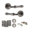 Old English Durham Door Handle Pack (3 Lever Lock Set - 2.5" CE Sashlock, 3" Fire Rated Hinges x3) - Matt Gun Metal
