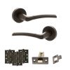 STATUS Indiana Door Handle Pack (Latch Set - 3" CE Latch, 4" Fire Rated Hinges x3) - Urban Dark Bronze