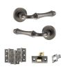 Old English Durham Door Handle Pack (Latch Set - 2.5" CE Latch, 3" Fire Rated Hinges x3) - Distressed Silver
