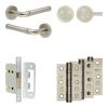 Complete Midtown Door Handle Pack - Bathroom Lock (Knurled Thumb Turn) - Satin Nickel - 65mm / 3-inch Hinges - JE-G5B1-SN